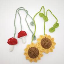 2pcs Handmade Red Mushroom Curtain Tieback Pendant,Vintage Crochet Doilies,Creative Sunflower Car Rearview Mirror Pendant, Fashion Accessory - View 7