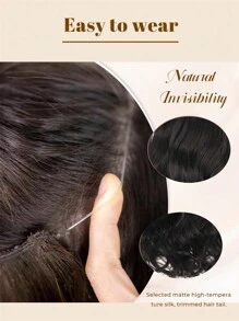 Synthetic No Clip Wave Hair Extensions Ombre Natural Black Blonde Pink One Piece False Hairpiece Fish Line Wig Piece Synthetic No Clip Invisible Wire Hair Extensions Straight Black Blonde One Piece False Hairpiece Hair Extension - Multicolor - View 7