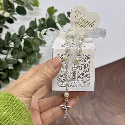 5/10/20 Sets Of Christening Gifts, Including 5/10/20 Pieces Cross Bracelets 5/10/20 Pieces Christening Gift Boxes 5/10/20 Pieces Thank You Heart Tags For Christening, Christening Gifts For Women And Men Wedding Party Gifts,Christmas