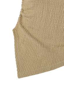 Top asimétrico de punto informal para ir y venir emparejado con pantalones rectos para niñas preadolescentes - Caqui - Ver 5