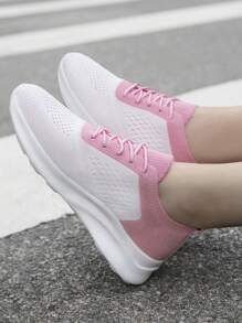 Women's Outdoor Lightweight Fitness Shoes Fashionable Casual Shoes Anti Slip Road Running Shoes Mesh Breathable Walking Shoes Lace Up Sneakers White_Pink