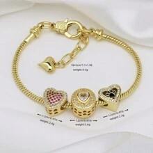 1pc Fashionable Casual Personalized Minimalist High-End Versatile Super Shiny Colorful Zirconia Heart Shaped Heart Beaded 18K Plated Adjustable Chain Bracelet, Suitable For Women Daily Outfit, Party, Birthday, Valentine's Day Gift