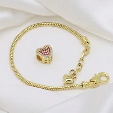 1pc Fashionable Casual Personalized Minimalist High-End Versatile Super Shiny Colorful Zirconia Heart Shaped Heart Beaded 18K Plated Adjustable Chain Bracelet, Suitable For Women Daily Outfit, Party, Birthday, Valentine's Day Gift