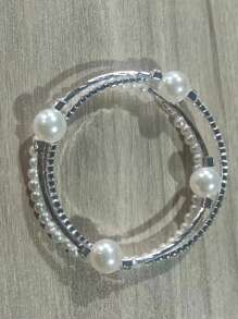 Vòng tay cô dâu đính đá Rhinestone & ngọc trai giả Vòng tay thanh lịch cho phụ nữ - trắng - Xem 4