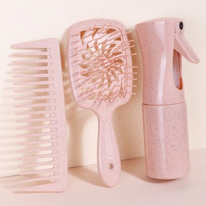 WANMEI 1/3PCS Wheat Straw MaterialDetangling Hair Brush,Spray Bottle,Detangling Hair Brush,Wide Tooth Comb Detangling Hair Brush,Back To School,Travel