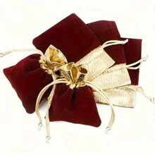 25pcs Velvet 3 Size Golden Plated Drawstring Jewelry Sachet Flannel Bag, Small Business Supplies, Wedding Gift Bag, Wedding Decor Valentine's Day - Multicolor - View 9