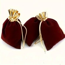 25pcs Velvet 3 Size Golden Plated Drawstring Jewelry Sachet Flannel Bag, Small Business Supplies, Wedding Gift Bag, Wedding Decor Valentine's Day - Multicolor - View 10