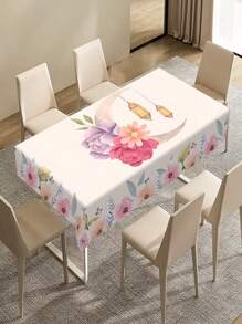 1 pezzo Tovaglia con design floreale di luna e lanterna, semplice e fresca, molto adatta per raduni familiari, decorazioni per tavoli da pranzo e decorazioni per le festività - Multicolore - Visualizzare 14