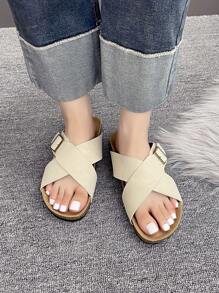 Vintage Sommer Dickesohle 2025 Neue Damen Weiche Kork Kreuzriemen Slide Sandalen, Lässig Strandpantoffeln