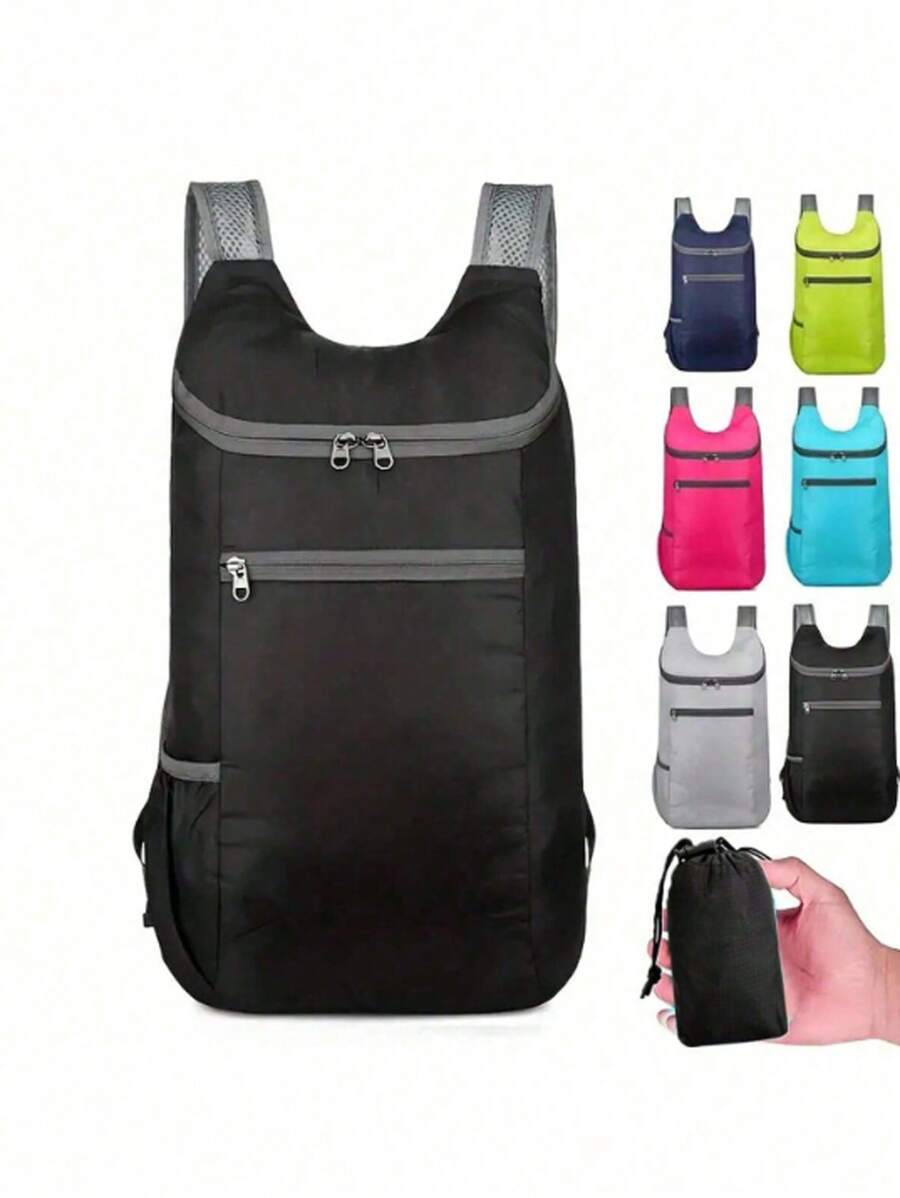 多用途背包 涤纶混纺运动背包 - 带拉链，防水，适合旅行 - 8 英寸轻便可折叠背包 - 男女户外旅行运动包 - 耐用、防水、舒适的折叠包 超轻便携式储物袋 旅行包 防水背包 户外折叠包，轻便防水旅行包，健身运动背包，大容量背包 - 黑色 - 查看 1