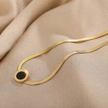 18K Gold Plated Titanium Steel Roman Numeral Snake Bone Necklace Chain - 金色 - 查看 6