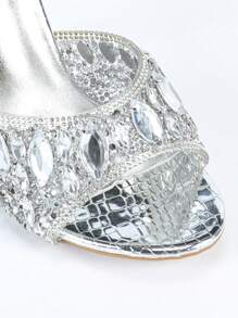 Tacones de sandalias de mujer con puntera, enchapados en metal con piña, de moda glamorosa, cómoda, con rhinestones, tallas grandes, apropiado para uso diario, compras, fiestas, vale la pena tener