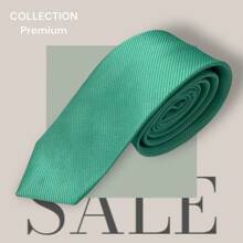 Slim Plain Twill Social Tie With Fine Lines - Mint Green - View 2