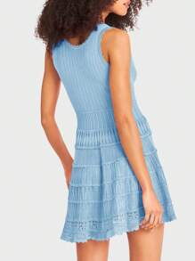 Women's Casual Crewneck Summer Mini Dress Knitted Crochet Hem Flowy Tank Sundress