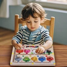 Magnetic Wooden Maze Colorful Wooden Maze Puzzle Toy Enhances Color Recognition & Math Skills, For 2-5 Years Old Girls And Boys, Ideal Christmas Birthday Gift - 蔬菜 - 查看 4