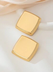 1 paire de boucles d'oreilles de style français lisses avec un design de bloc géométrique, cadeau pour femmes