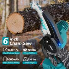 RELOIVE 6" Mini Chainsaw, Cordless Chain Saw With 2PCS 21V 2000mAh Batteries&4 Chains,Electric Chainsaw Small Handheld Power Chain Saw For Wood Cutting Tree Trimming Pruning - Blue - View 1