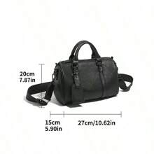 复古几何图案PU皮革经典圆筒单肩包，休闲斜挎包，街头风手提包，男士圣诞礼物佳选