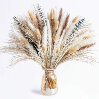 55/103pcs Pampas Grass Decor | Dried Fluffy Boho Pampas Grass Decor For Table Centerpiece, Wedding, Farmhouse Gifts Birthday Graduation,Fall Decor,Autumn