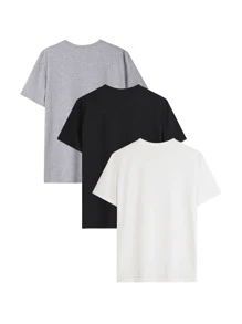 Bộ 3 áo thun nữ tay ngắn cổ tròn mùa hè, kiểu dáng thời trang, màu trơn, phù hợp mặc hàng ngày. Áo trắng, áo đen, áo hồng. - Nhiều màu - Xem 5