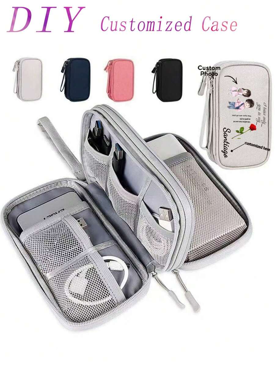 1pc Customized Cable Organizer Pouch - Can Be Customized With Your Unique Design (Photo, Name, Illustration) For Mobile, Digital Electronics, Power Bank, Charger, U Disk, Earphone Storage