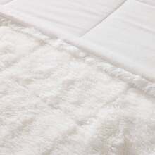 毛茸茸的毛皮被子套装，现代休闲超柔软四季蓬松床上用品，带配套枕套，3 件套