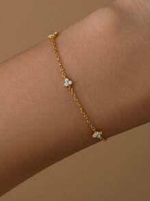 1Pc Heart & Clover 925 Sterling Silver Stackable Hand Chain Bracelet For Women | Romantic Dainty Adjustable Chain For Valentine's Day, Anniversary, Wedding | Fine Jewelry Gift Box