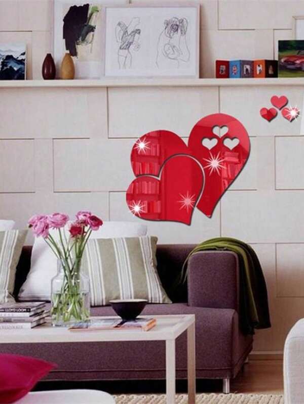 1 pezzo Adesivo specchio a forma di cuore in acrilico creativo per decorazione della camera da letto e del soggiorno
