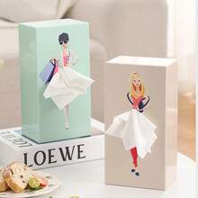 1pc Puff Skirt Girl Face Tissue Box, Cartoon Anime Girl Tissue Box, Cute Desktop Decor, Flared Skirt Box, Multi-Functional Cartoon Tissue Box, Creative Living Room Coffee Table Tissue Box, Storage Box, Napkin Dispenser - متعدد الألوان - مشاهدة 3