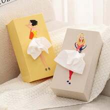 1pc Puff Skirt Girl Face Tissue Box, Cartoon Anime Girl Tissue Box, Cute Desktop Decor, Flared Skirt Box, Multi-Functional Cartoon Tissue Box, Creative Living Room Coffee Table Tissue Box, Storage Box, Napkin Dispenser - متعدد الألوان - مشاهدة 6