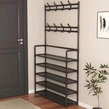 Versatile Shoe & Coat Metal Rack - 23.62inch, Detachable Hooks, Multi-Layer, Free-Standing Storage For Home & Apartment - Black - View 3