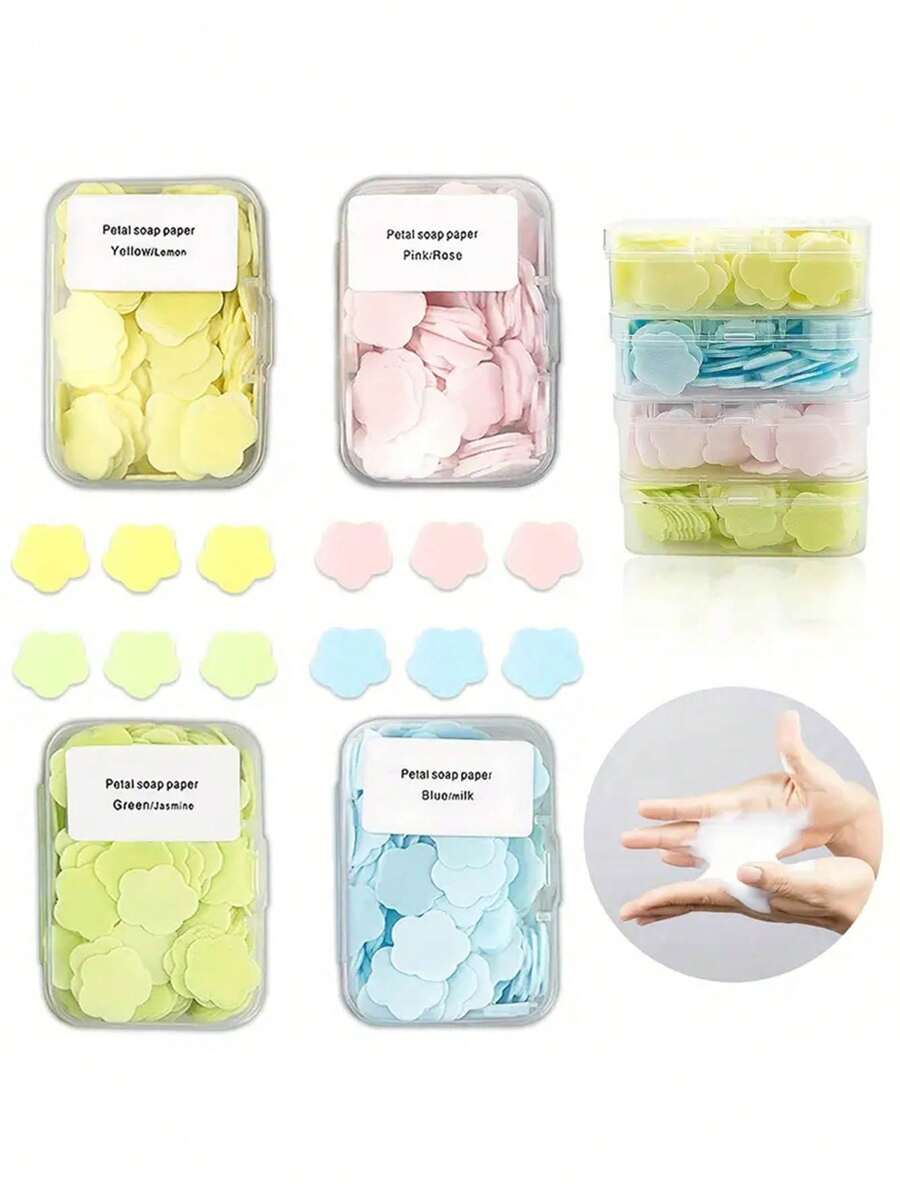 200 片/盒便携式洗手液，带香味泡沫香皂片 - 非常适合露营、轻松旅行和户外父亲节礼物、家用便携式香皂片、一次性迷你花瓣香味香皂片盒