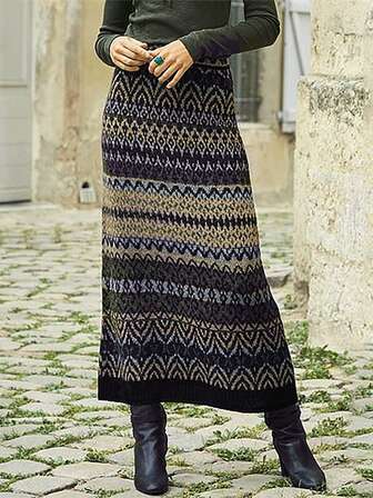 Women's Spring/Summer Pixel Print Lightweight Thin Straight Skirt, Elegant For Resort Or Commute