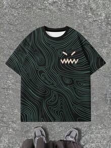 男士休闲图形线条印花短袖 T 恤 - 彩色 - 查看 3