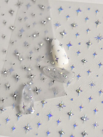 1 st 5D med strass Star Nail Art Stickers Lyx Laser Silver Självhäftande Söta Manikyr Dekaler Dekorationer Tillbehör DIY