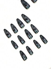 24 piezas - Pegatinas de uñas en forma de almendra de rosa negra con borde negro, con relieve, para otoño e invierno - Uñas negras, adecuadas para que mujeres y niñas creen sus propios diseños de uñas. Producto de cuidado de uñas, para realzar tu sentido de la moda. Decoración de uñas.