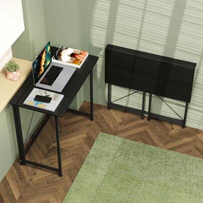 Table d'ordinateur de Bureau Pliante, Bureau Pliable pour salon et Chambre, Taille dépliée 80x45x74cm, Taille pliée 80x6x74cm pour économiser de l'espace, Noir / Chêne / Blanc