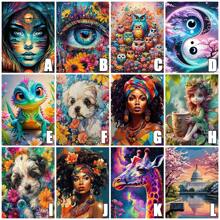 1 Stück Ölgemälde nach Zahlen Set Frauenportrait auf Leinwand, handgefertigte Bilder nach Zahlen Eule Hund Giraffe Tieraugen Landschaft Zeichnung auf Leinwand, Wohnzimmer Dekoration - Verschiedenfarbig - Übersicht 2