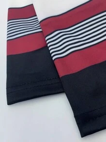 Men's Casual Striped Polo Shirt With Front Button, Contrast Color - Multicolor - View 5