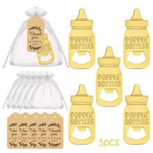 5 Sets Flaschen-Öffner-Geschenkset mit Bär-Flaschenöffner Dekorationen und Souvenirs, enthält 5 Flaschenöffner, 5 Organzabeutel und 5 Dankeskarten als Gastgeschenk, Geburtstags-Geschenk, Duscherparty Dekoration und Zubehör