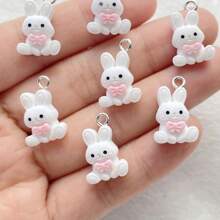 12/20 sztuk żywicy słodkie mini białe kreskówki kokardka królik ręcznie robione zawieszki do kolczyków, naszyjników, bransoletek, breloków i akcesoriów do torebek, kreatywne prezenty dla majsterkowiczów