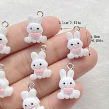 12/20 sztuk żywicy słodkie mini białe kreskówki kokardka królik ręcznie robione zawieszki do kolczyków, naszyjników, bransoletek, breloków i akcesoriów do torebek, kreatywne prezenty dla majsterkowiczów