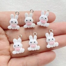 12/20 sztuk żywicy słodkie mini białe kreskówki kokardka królik ręcznie robione zawieszki do kolczyków, naszyjników, bransoletek, breloków i akcesoriów do torebek, kreatywne prezenty dla majsterkowiczów