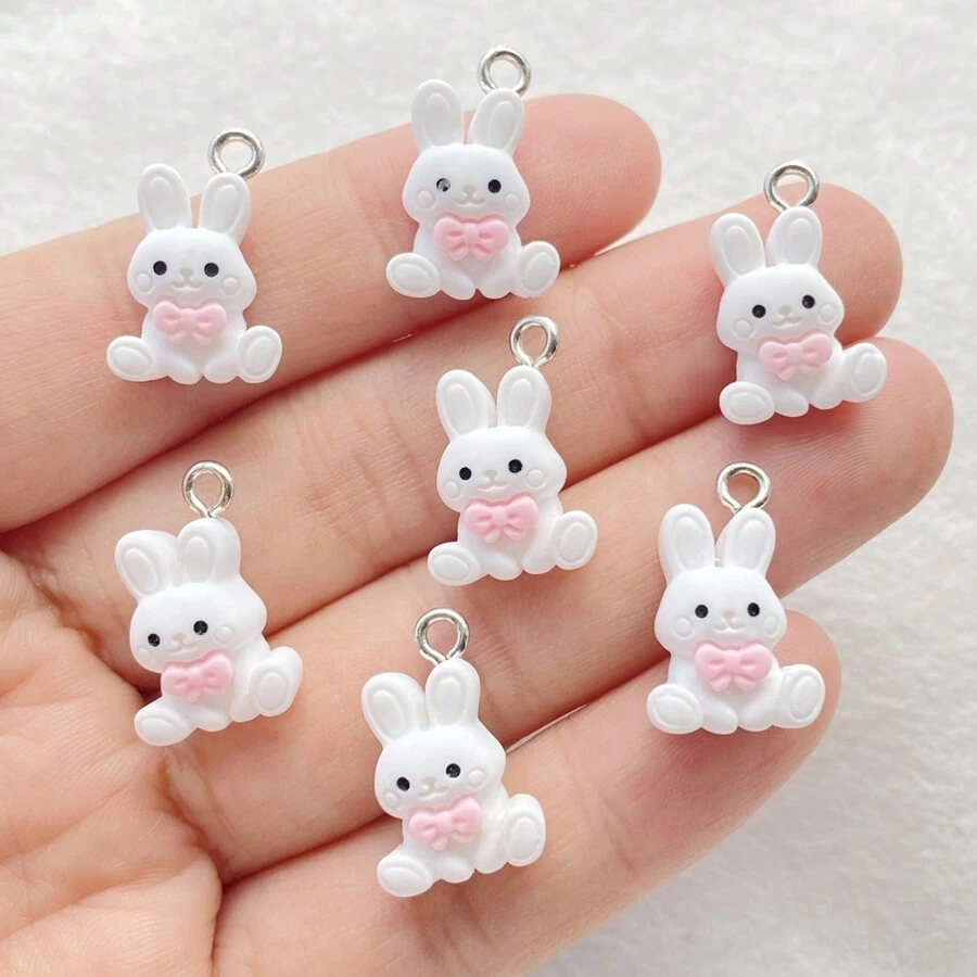 12/20 sztuk żywicy słodkie mini białe kreskówki kokardka królik ręcznie robione zawieszki do kolczyków, naszyjników, bransoletek, breloków i akcesoriów do torebek, kreatywne prezenty dla majsterkowiczów