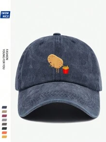 1pc Amusing Potato And Fries Graphic, Unisex Print Baseball Cap, Breathable, Adjustable Size, Humorous Pop Art Truck Driver Hat, Brimmed Pop Pop, Fun Gift, Casual Sunshade Hat For Men & Women, Valentine's Day Gift