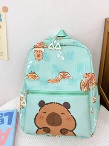 1 pieza de mochila de tela de nailon con estampado de letras de dibujos animados para niños y niñas, lindo bolso escolar para estudiantes en el campus, mochila pequeña y de moda adecuada para viajes diarios