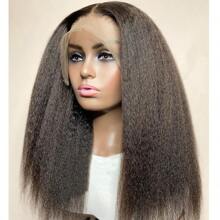 26 Inch 180Density Soft Black Yaki Kinky Straight Preplucked 13*4*1 Lace Front Wigs For Women With Babyhair Synthetic Heat Temperature Daily Cosplay Glueless Wig