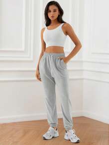 hoteel Women's Belted Sweatpants High Waisted Active Jogging Pants - Màu Xám nhạt - Xem 5