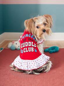 2pcs Customized Pet Dress Shirt, Cute Printed Princess Sundress With Ruffles For Small Dogs & Cats, Summer Apparel - Multicolor - View 5