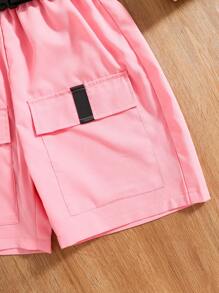 Tween Girls' Bow Graphic Print Short Sleeve T-Shirt And Cargo Shorts Set